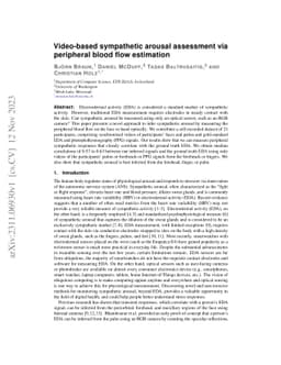 Video-based sympathetic arousal assessment via peripheral blood flow
  estimation