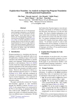 Explain-then-Translate: An Analysis on Improving Program Translation
  with Self-generated Explanations