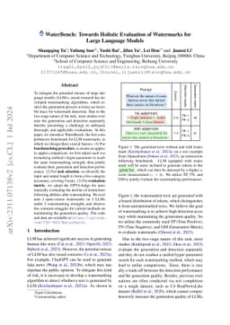WaterBench: Towards Holistic Evaluation of Watermarks for Large Language
  Models