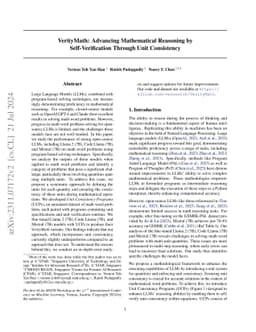 VerityMath: Advancing Mathematical Reasoning by Self-Verification
  Through Unit Consistency