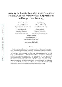 Learning Arithmetic Formulas in the Presence of Noise: A General
  Framework and Applications to Unsupervised Learning