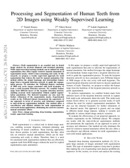 Processing and Segmentation of Human Teeth from 2D Images using Weakly
  Supervised Learning