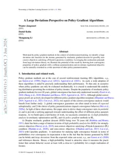 A Large Deviations Perspective on Policy Gradient Algorithms