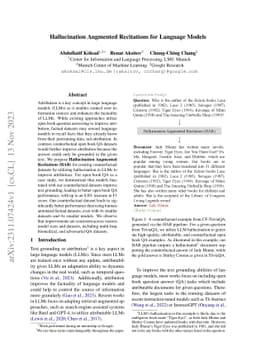 Hallucination Augmented Recitations for Language Models