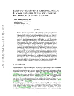 Reducing the Need for Backpropagation and Discovering Better Optima With
  Explicit Optimizations of Neural Networks