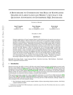 A Benchmark to Understand the Role of Knowledge Graphs on Large Language
  Model's Accuracy for Question Answering on Enterprise SQL Databases