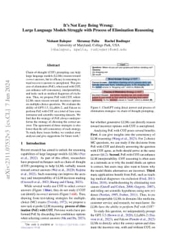 It's Not Easy Being Wrong: Large Language Models Struggle with Process
  of Elimination Reasoning
