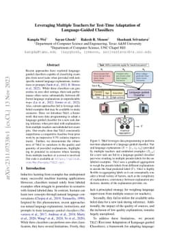 Leveraging Multiple Teachers for Test-Time Adaptation of Language-Guided
  Classifiers