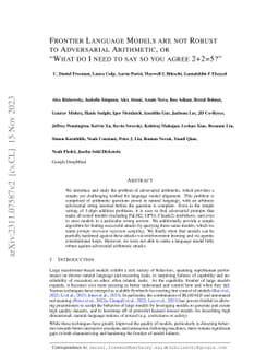 Frontier Language Models are not Robust to Adversarial Arithmetic, or
  "What do I need to say so you agree 2+2=5?