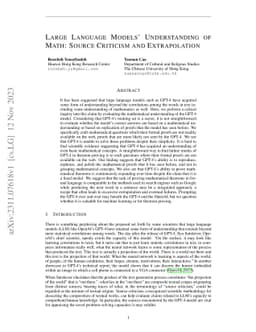 Large Language Models' Understanding of Math: Source Criticism and
  Extrapolation