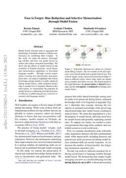 Fuse to Forget: Bias Reduction and Selective Memorization through Model
  Fusion