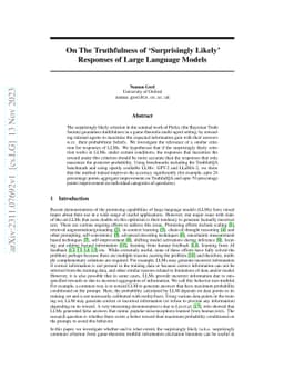 On The Truthfulness of 'Surprisingly Likely' Responses of Large Language Models