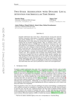 Two-Stage Aggregation with Dynamic Local Attention for Irregular Time
  Series