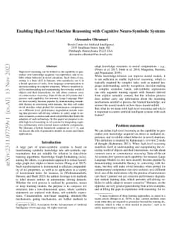 Enabling High-Level Machine Reasoning with Cognitive Neuro-Symbolic
  Systems