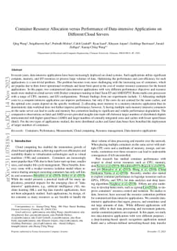 Container Resource Allocation versus Performance of Data-intensive
  Applications on Different Cloud Servers