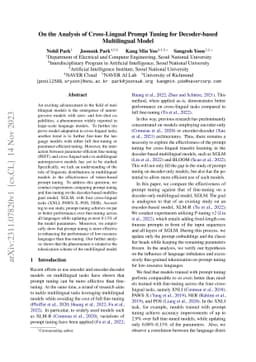 On the Analysis of Cross-Lingual Prompt Tuning for Decoder-based
  Multilingual Model