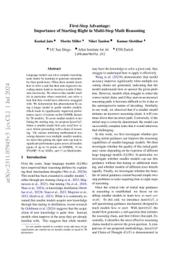 First-Step Advantage: Importance of Starting Right in Multi-Step Math
  Reasoning