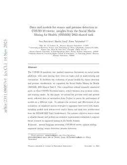 Data and models for stance and premise detection in COVID-19 tweets:
  insights from the Social Media Mining for Health (SMM4H) 2022 shared task