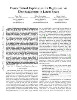 Counterfactual Explanation for Regression via Disentanglement in Latent
  Space