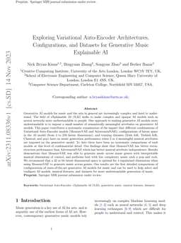 Exploring Variational Auto-Encoder Architectures, Configurations, and
  Datasets for Generative Music Explainable AI
