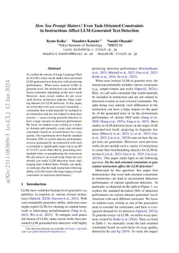 How You Prompt Matters! Even Task-Oriented Constraints in Instructions
  Affect LLM-Generated Text Detection