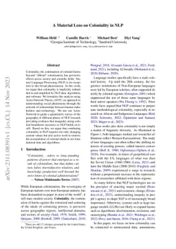 A Material Lens on Coloniality in NLP