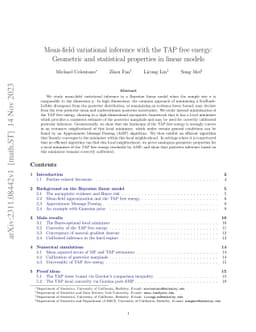 Mean-field variational inference with the TAP free energy: Geometric and
  statistical properties in linear models