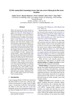 LLMs cannot find reasoning errors, but can correct them given the error
  location
