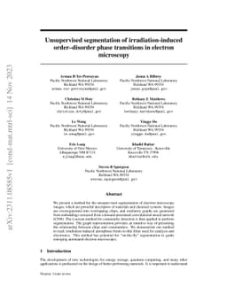 Unsupervised segmentation of irradiation$\unicode{x2010}$induced
  order$\unicode{x2010}$disorder phase transitions in electron microscopy