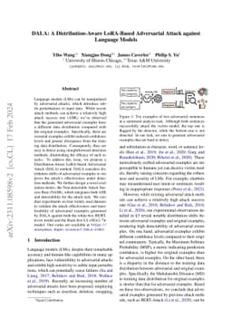 DALA: A Distribution-Aware LoRA-Based Adversarial Attack against
  Language Models