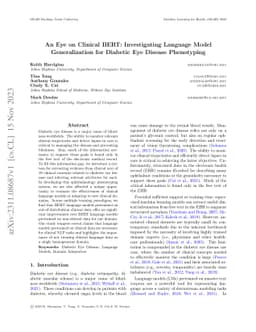An Eye on Clinical BERT: Investigating Language Model Generalization for
  Diabetic Eye Disease Phenotyping