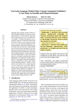 Can Large Language Models Follow Concept Annotation Guidelines? A Case
  Study on Scientific and Financial Domains
