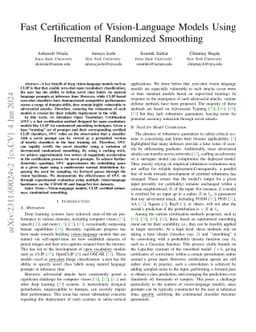 Fast Certification of Vision-Language Models Using Incremental
  Randomized Smoothing