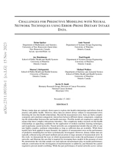 Challenges for Predictive Modeling with Neural Network Techniques using
  Error-Prone Dietary Intake Data