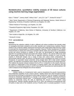 Nondestructive, quantitative viability analysis of 3D tissue cultures
  using machine learning image segmentation