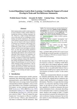 Lexical Repetitions Lead to Rote Learning: Unveiling the Impact of
  Lexical Overlap in Train and Test Reference Summaries