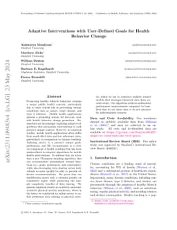 Adaptive Interventions with User-Defined Goals for Health Behavior
  Change