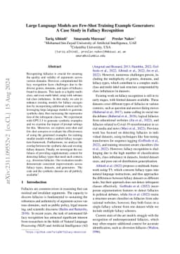 Large Language Models are Few-Shot Training Example Generators: A Case
  Study in Fallacy Recognition