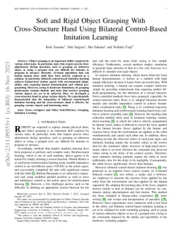 Soft and Rigid Object Grasping With Cross-Structure Hand Using Bilateral
  Control-Based Imitation Learning