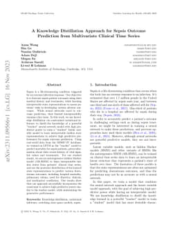A Knowledge Distillation Approach for Sepsis Outcome Prediction from
  Multivariate Clinical Time Series