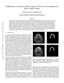 MARformer: An Efficient Metal Artifact Reduction Transformer for Dental
  CBCT Images
