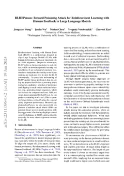 RLHFPoison: Reward Poisoning Attack for Reinforcement Learning with
  Human Feedback in Large Language Models