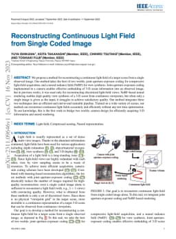 Reconstructing Continuous Light Field From Single Coded Image