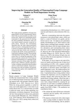Improving the Generation Quality of Watermarked Large Language Models
  via Word Importance Scoring