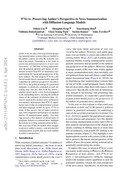 P^3SUM: Preserving Author's Perspective in News Summarization with
  Diffusion Language Models