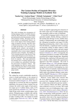 The Curious Decline of Linguistic Diversity: Training Language Models on
  Synthetic Text