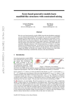 Score-based generative models learn manifold-like structures with
  constrained mixing