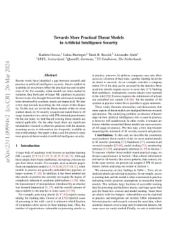 Towards more Practical Threat Models in Artificial Intelligence Security