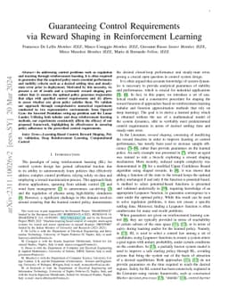 Guaranteeing Control Requirements via Reward Shaping in Reinforcement
  Learning