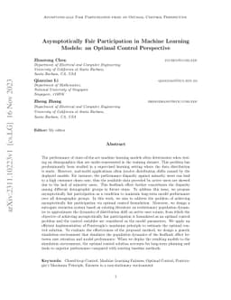 Asymptotically Fair Participation in Machine Learning Models: an Optimal
  Control Perspective
